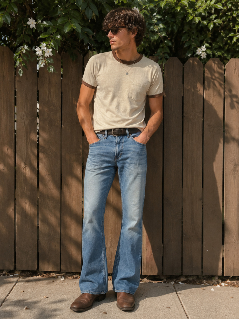 Mens Old Navy Faded Blue Bootcut Jeans Medium Wash Western Flex Waist 30x30